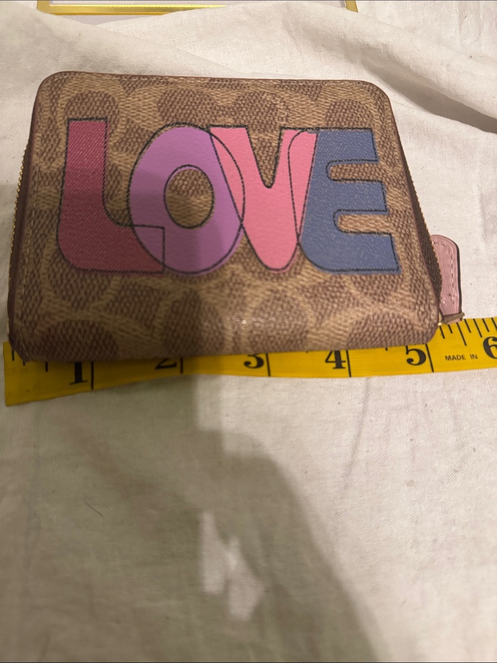 Coach Signature Zip Card Wallet with Colorful LOVE Graphic - Pink/Purple/Blue